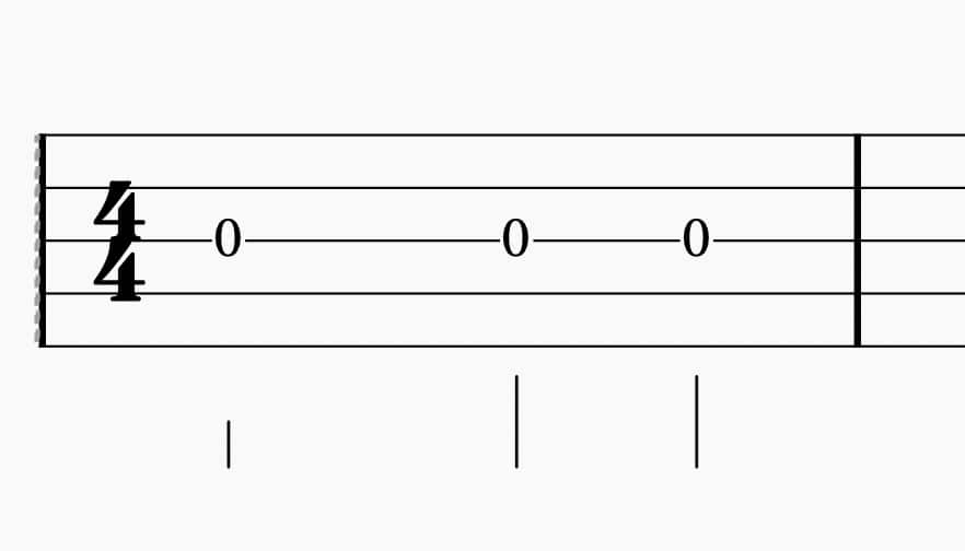 banjo tab with a half note followed by two quarter notes