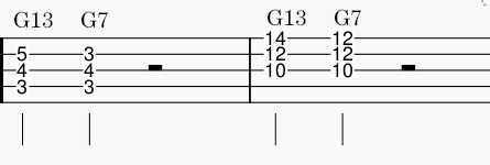 banjo tab showing 13th to 7th chords