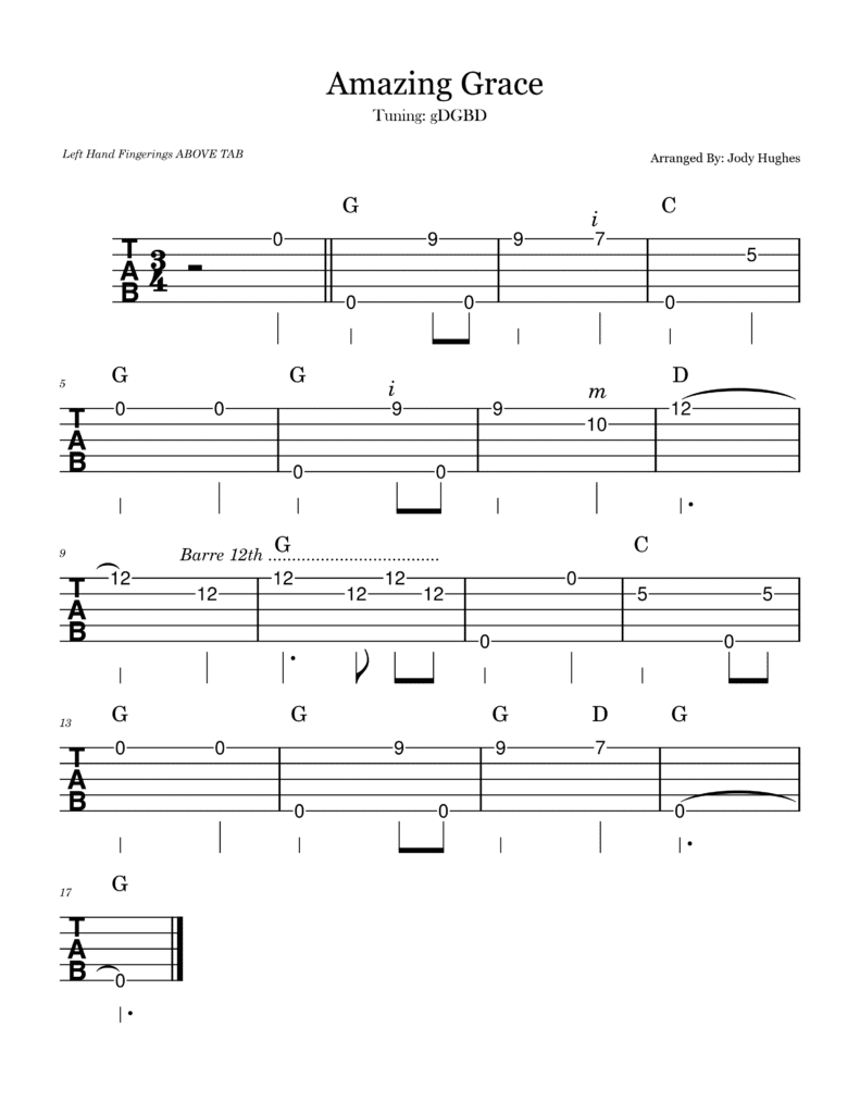 banjo tab for amazing grace