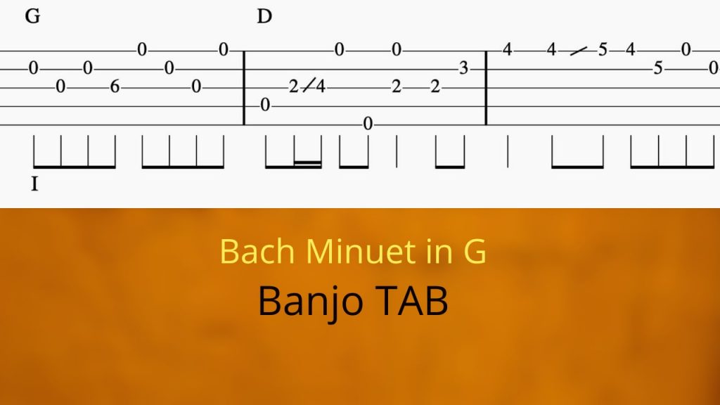banjo tab with the words bach minuet in G
